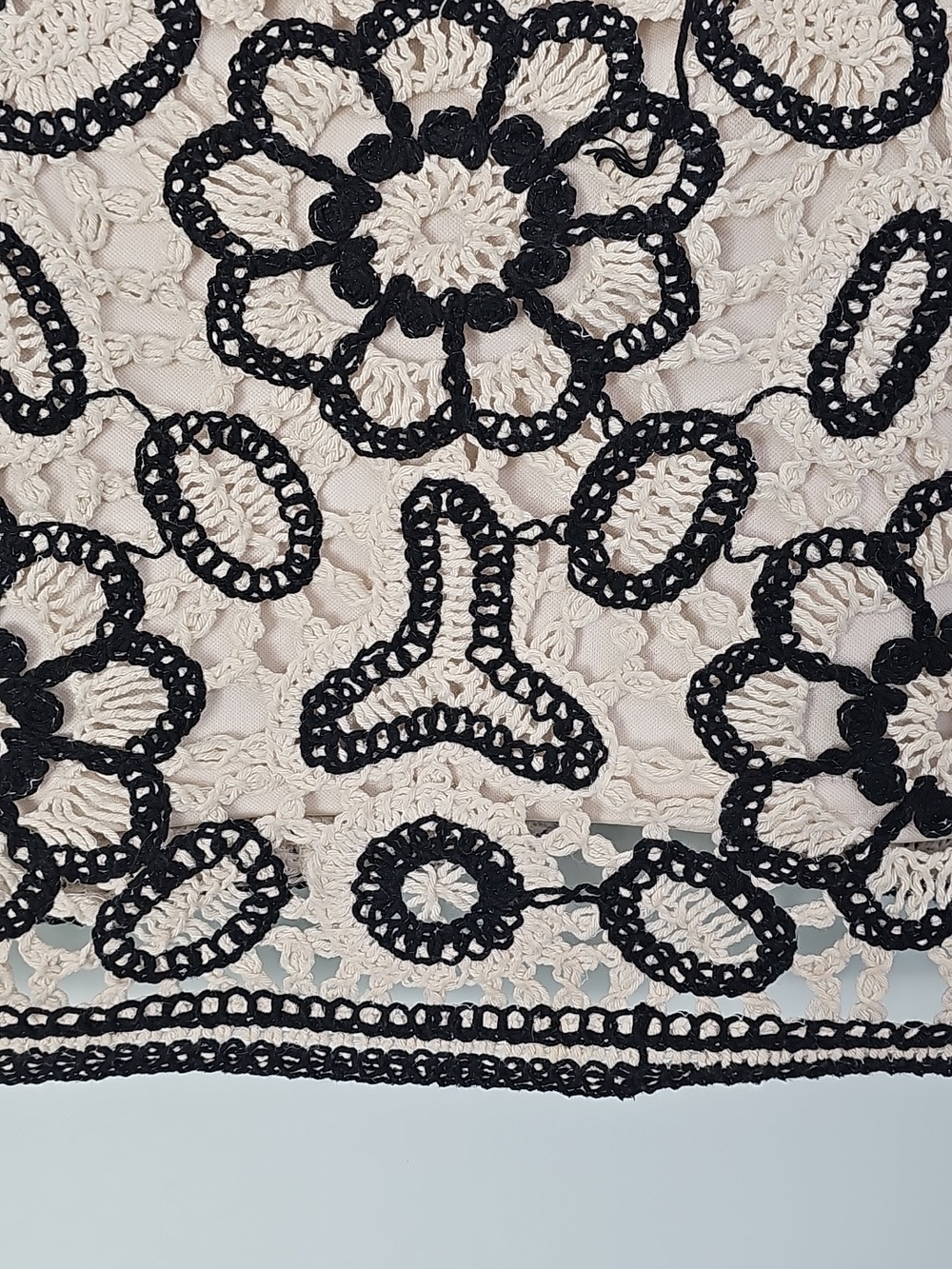 Rebellion Set Cream Crochet Crop Top And Short Pants Black Floral Trim. Size S - Picture 11 of 13